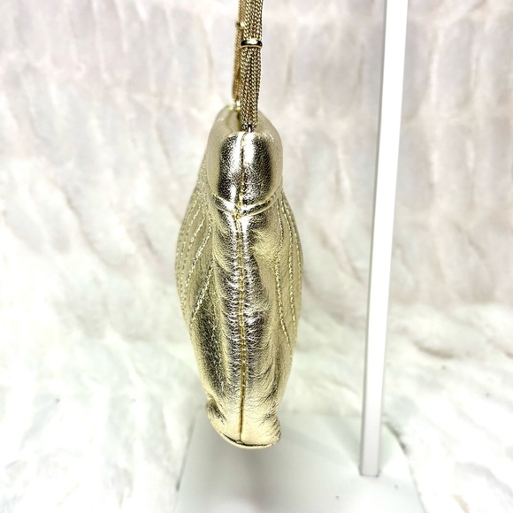 Lauren Merkin Shimmery Gold Clutch with Chain Evening Bag/ Cocktail Party - Picture 3 of 10